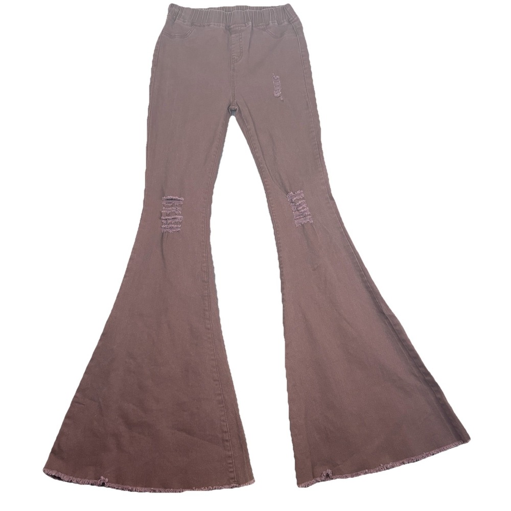 Womens Brown Pants‎ Distressed Flare High Rise Stretch Y2K Size Small Retro Boho
